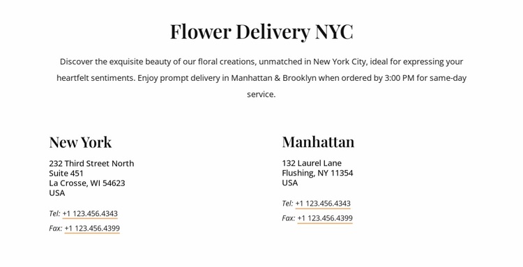 Flower delivery contacts Website Design