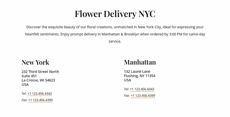 Flower delivery contacts Website Mockup