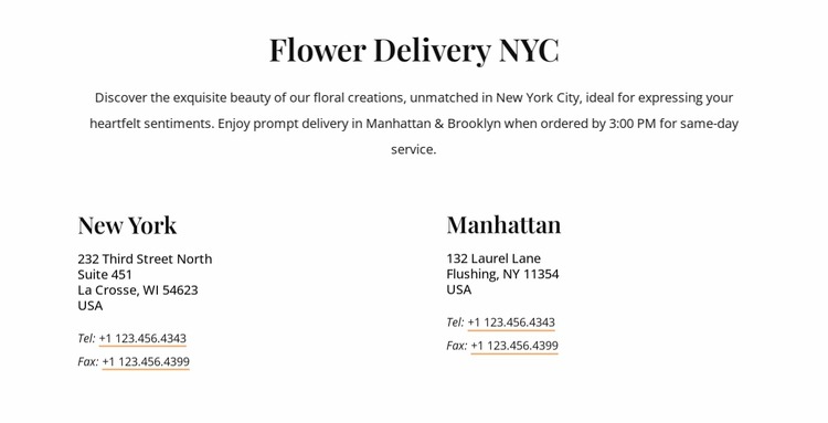 Flower delivery contacts WordPress Website Builder