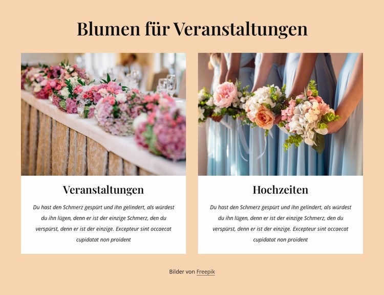Blumenschmuck für Veranstaltungen Landing Page