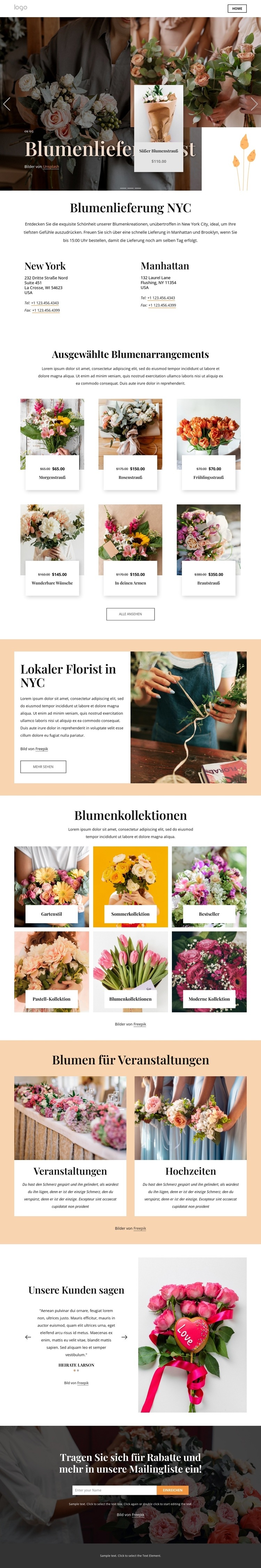 Blumenlieferung NYC Landing Page