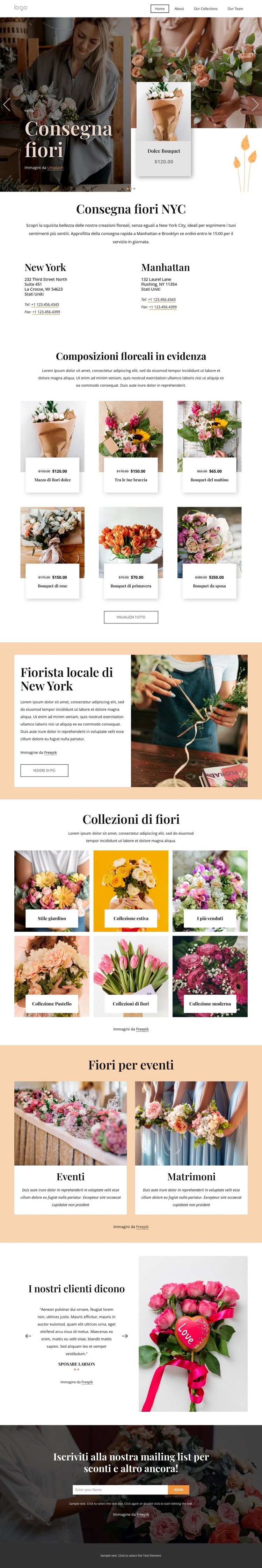 Consegna fiori a New York Modello di sito Web