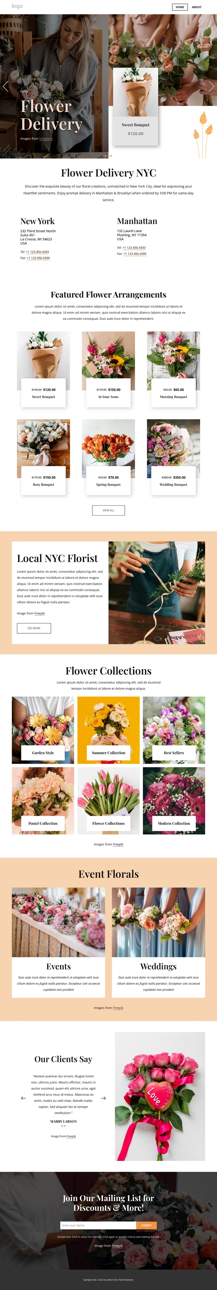Flower delivery NYC One Page Template