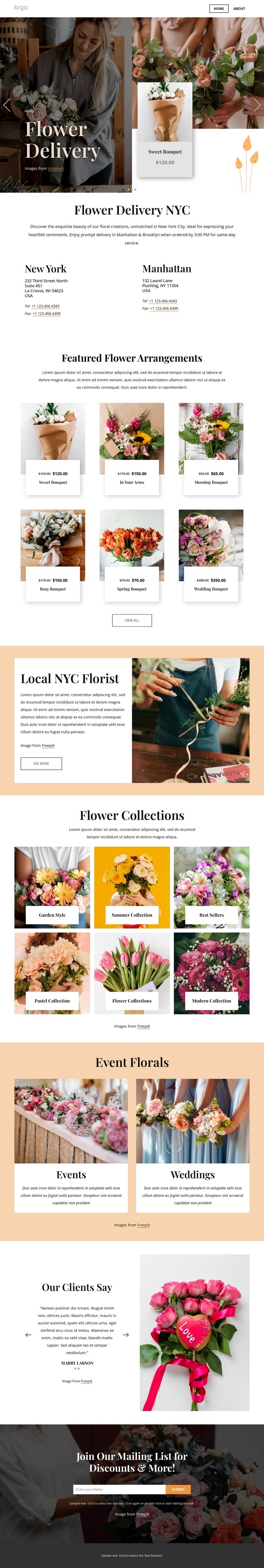Blomsterleverans NYC Html webbplatsbyggare