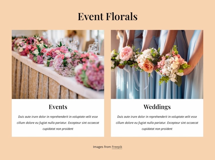Event florals Landing Page