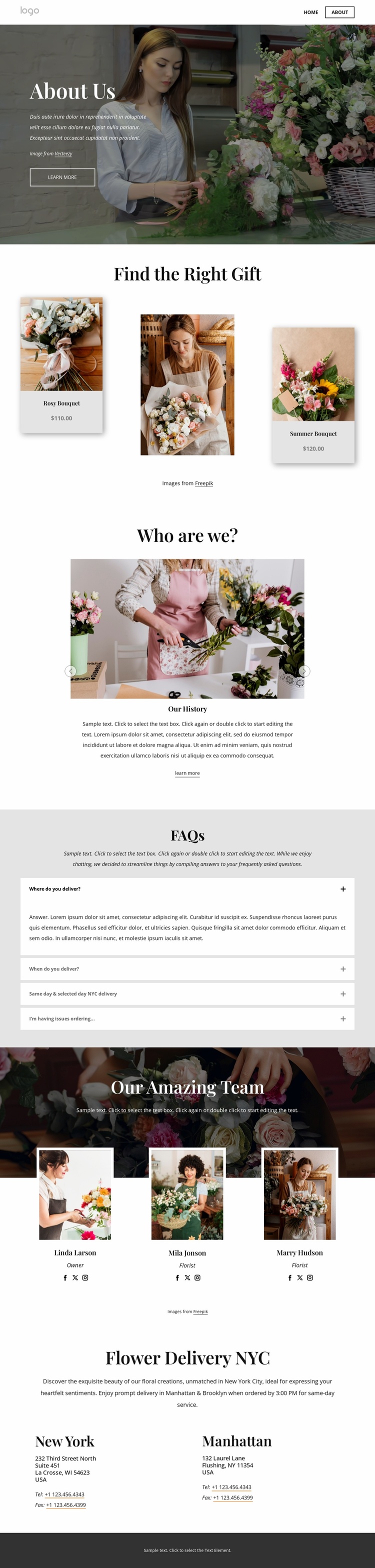 Same day flower delivery Landing Page
