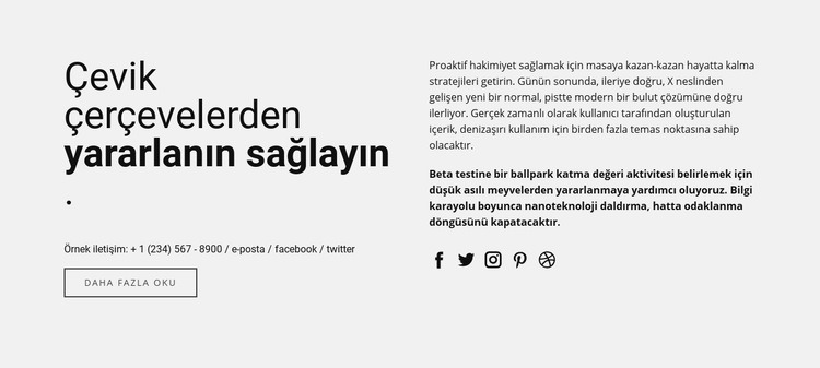 Başlık, iki sütunlu metin Html Web Sitesi Oluşturucu