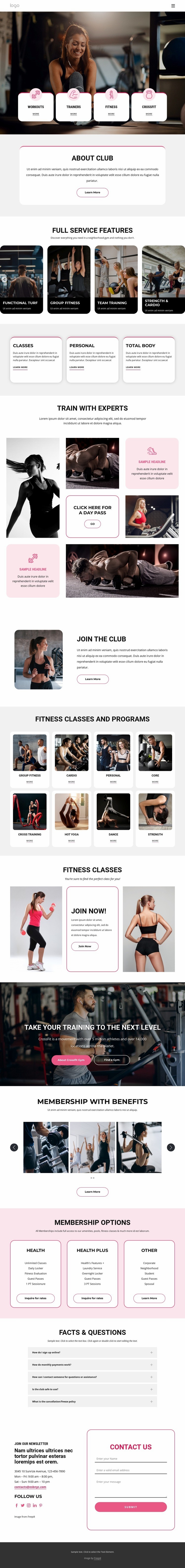 Our full-service gym Homepage Design