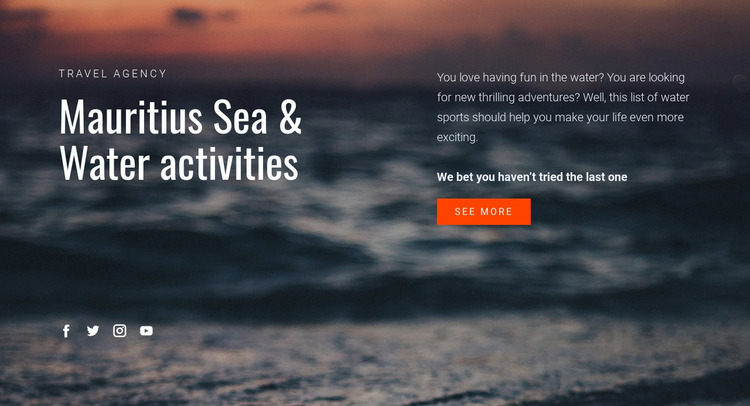 Water activities Website Mockup
