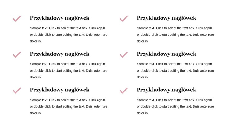 Teksty z ikonami czeku Szablon CSS