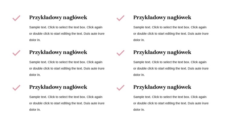 Teksty z ikonami czeku Szablon HTML