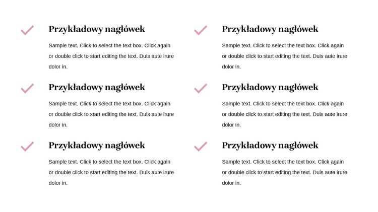 Teksty z ikonami czeku Szablon witryny sieci Web