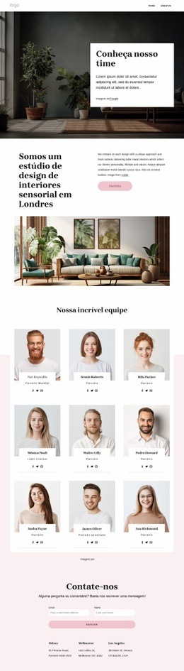 Conheça A Equipe Do Estúdio De Interiores - Modelo De Uma Página Fácil De Usar