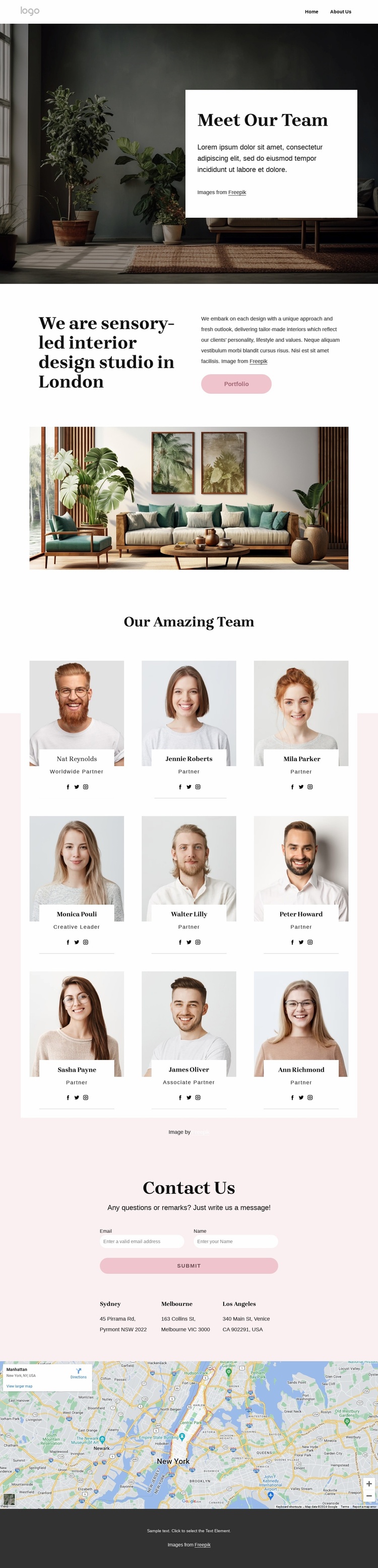 Meet interior studio team Website Template