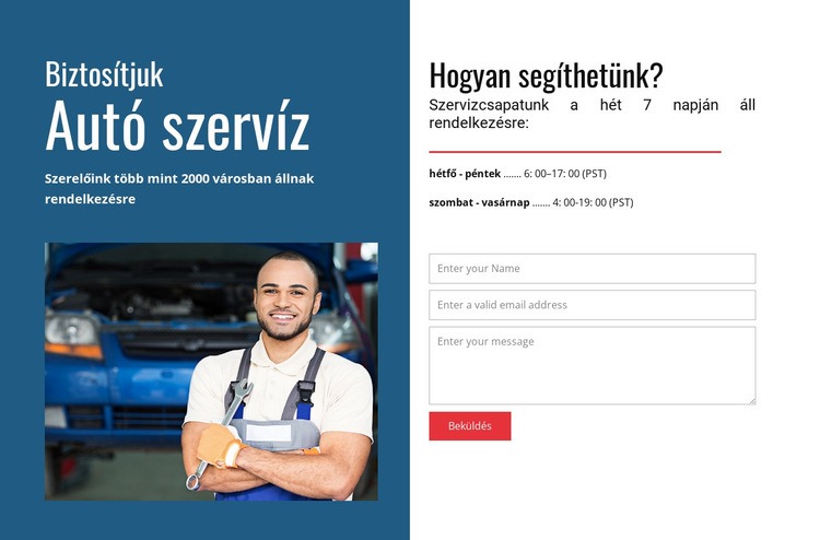 Autószervizt biztosítunk Weboldal sablon