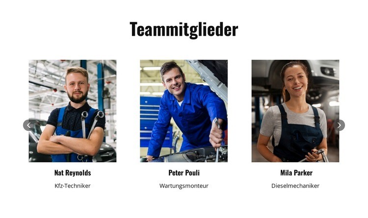 Mitglieder des Autoreparaturteams Landing Page