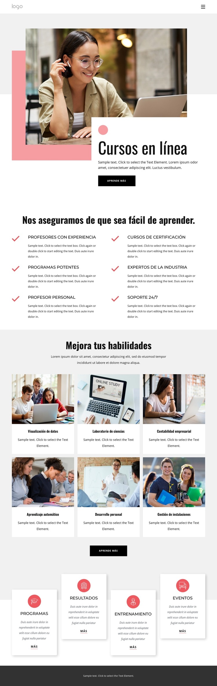 Cursos de educación en línea Plantilla de sitio web