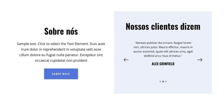 Sobre nós e depoimentos Maquete do site