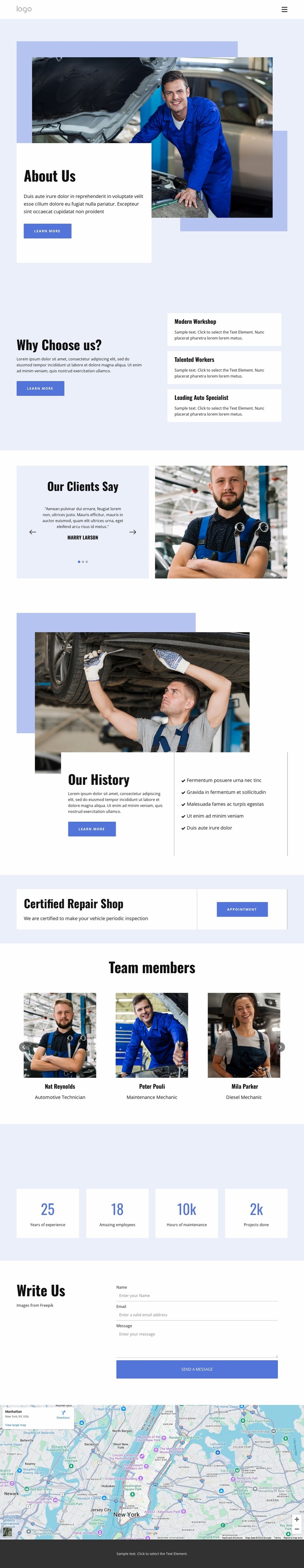 Full service auto repair Website Mockup