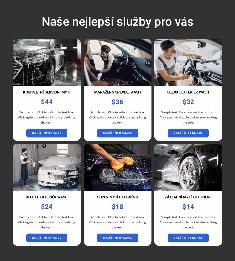 Služby mytí aut Šablona webové stránky