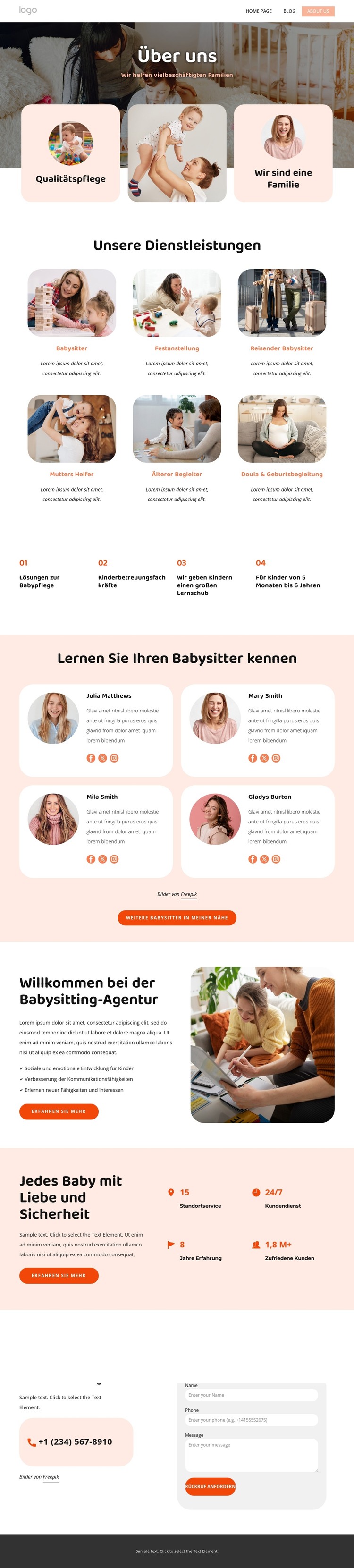 Kindermädchen und Babysitter, die Ihrer Familie helfen HTML-Vorlage