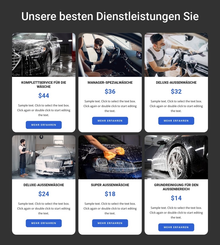 Autowaschdienste Website-Vorlage