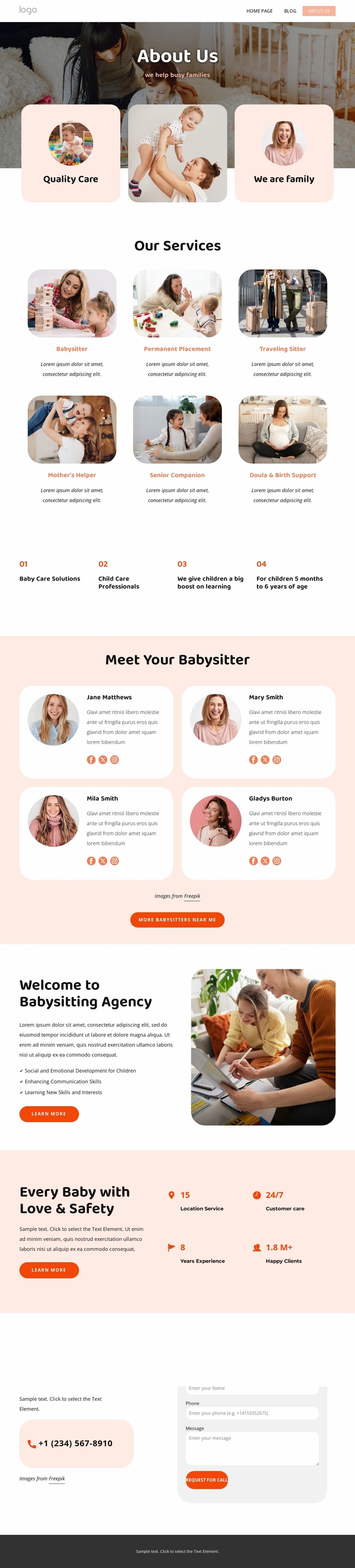 Nannies and babysitters to help your family Html Website Builder