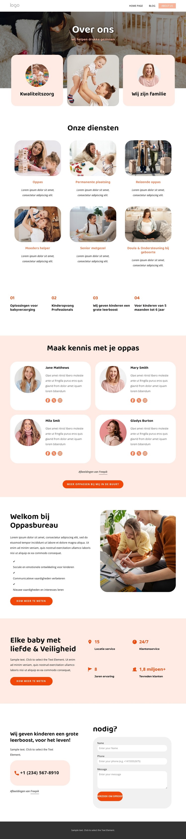 Oppassen en babysitters om uw gezin te helpen HTML-sjabloon