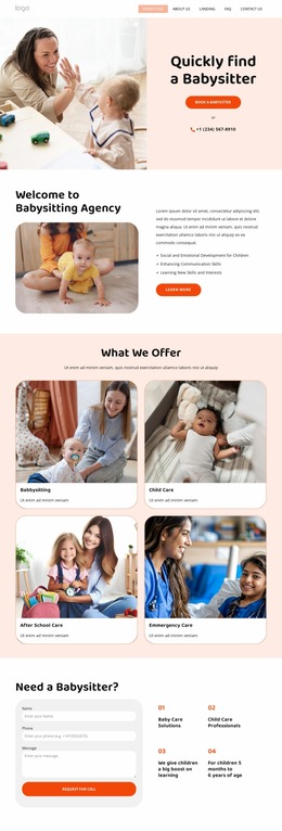 Nannies And Babysitters - Simple Website Mockup