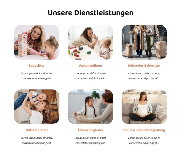 Kinderbetreuung und Babysitting-Dienste Website Builder-Vorlagen