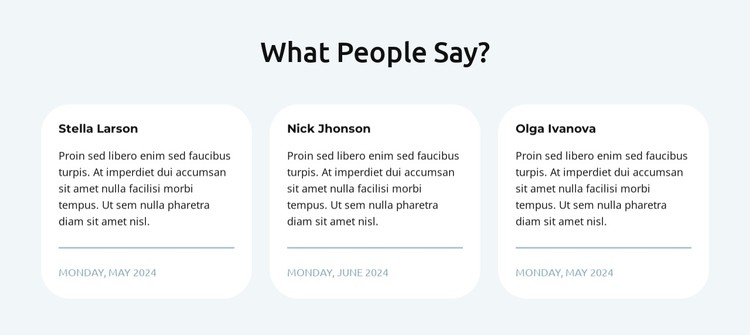 Testimonials in 3 columns CSS Template