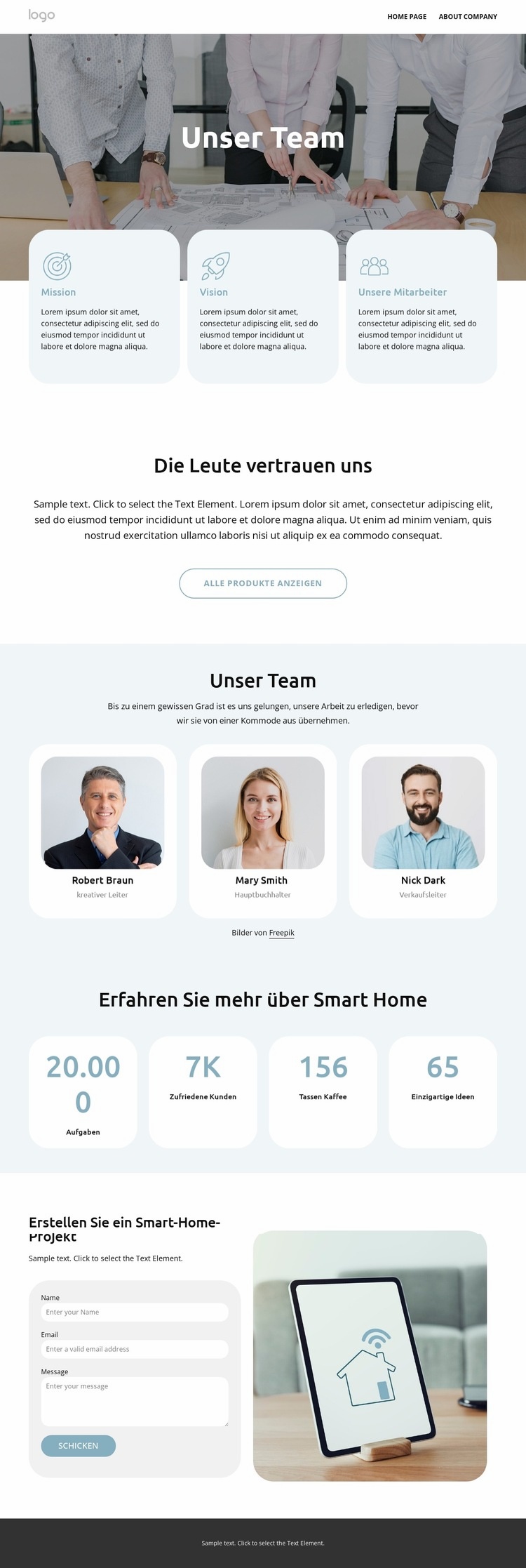 Smart Home-Team Eine Seitenvorlage