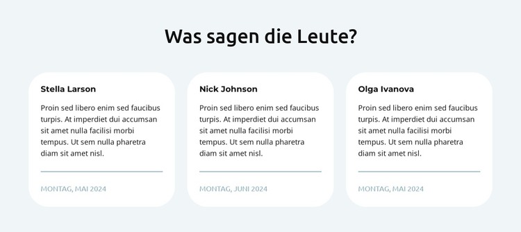 Testimonials in 3 Spalten HTML-Vorlage