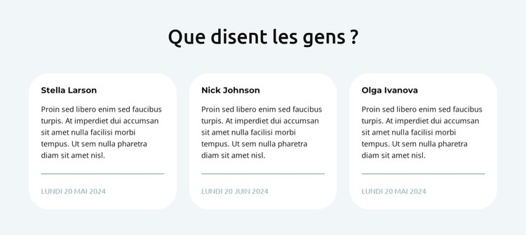 Témoignages en 3 colonnes Modèle CSS