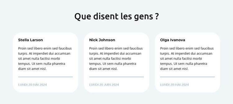 Témoignages en 3 colonnes Modèle HTML