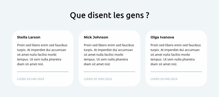 Témoignages en 3 colonnes Modèle Joomla