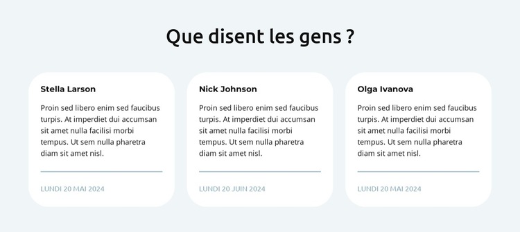 Témoignages en 3 colonnes Modèle de site Web