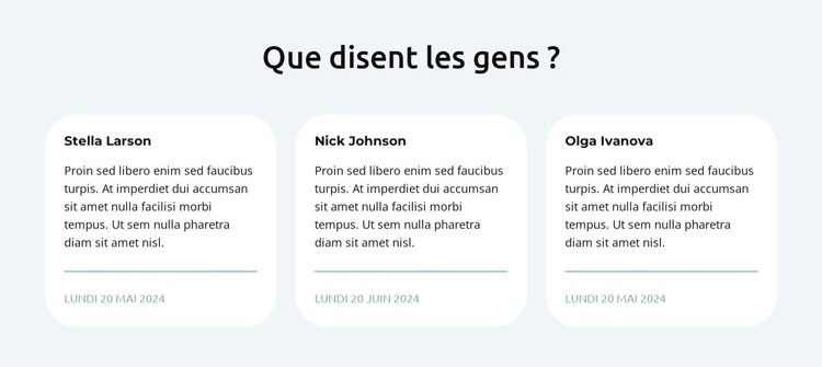 Témoignages en 3 colonnes Thème WordPress