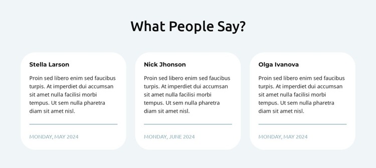 Testimonials in 3 columns HTML Template