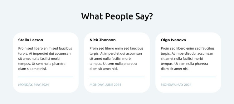 Testimonials in 3 columns HTML5 Template