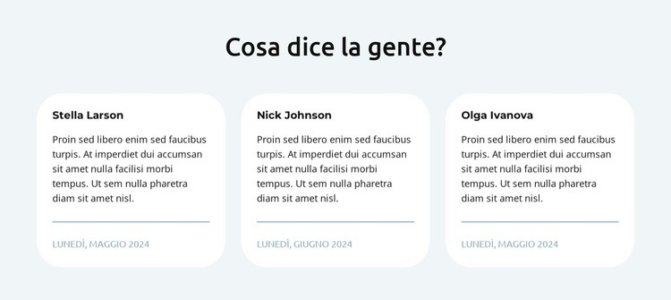 Testimonianze in 3 colonne Mockup del sito web