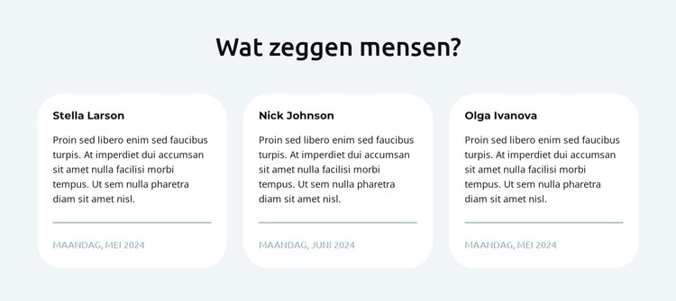 Getuigenissen in 3 kolommen HTML-sjabloon