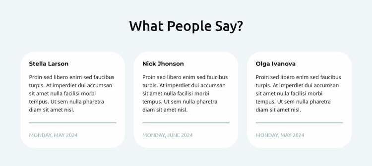 Testimonials in 3 columns Landing Page