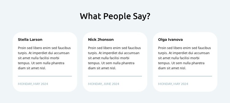 Testimonials in 3 columns WordPress Theme