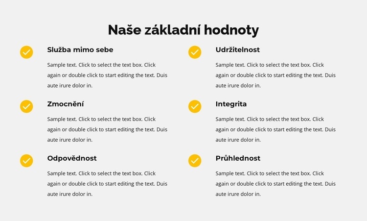 Naše základní hodnoty v seznamu Šablona HTML