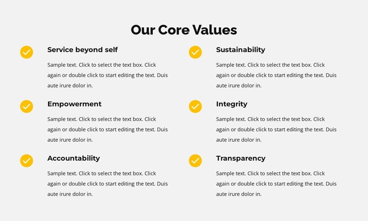 Our core values in list CSS Template