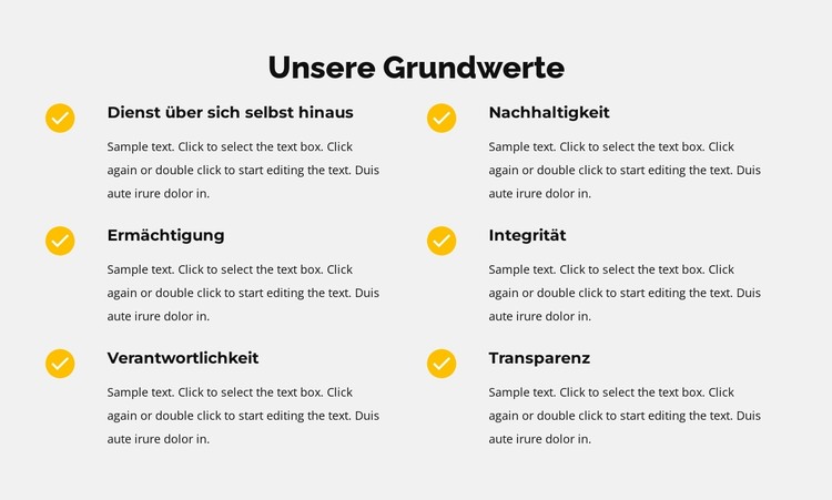 Unsere Grundwerte in der Liste HTML-Vorlage