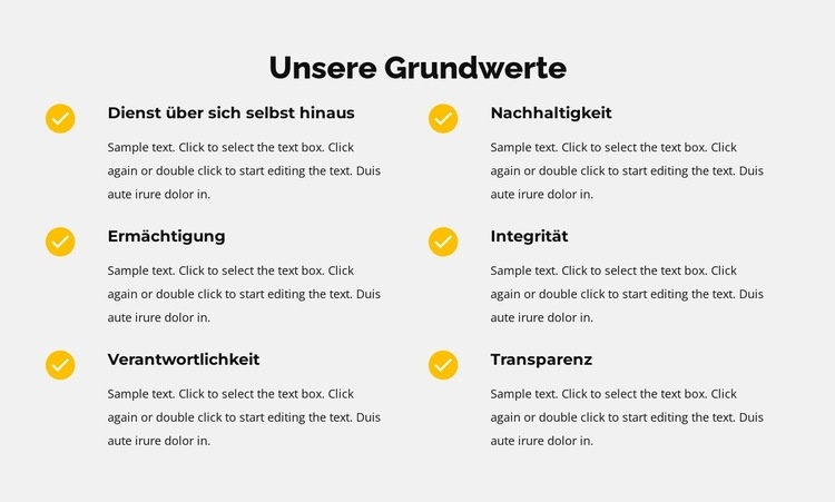 Unsere Grundwerte in der Liste HTML5-Vorlage