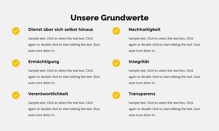 Unsere Grundwerte in der Liste Website design