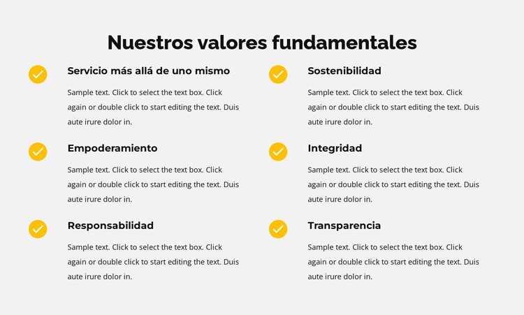 Nuestros valores fundamentales en la lista Plantilla CSS